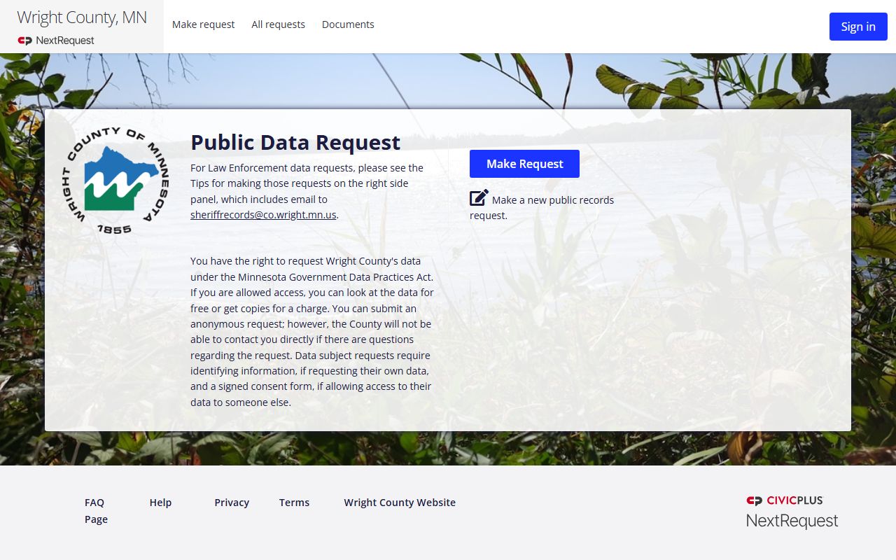 Wright County NextRequest portal