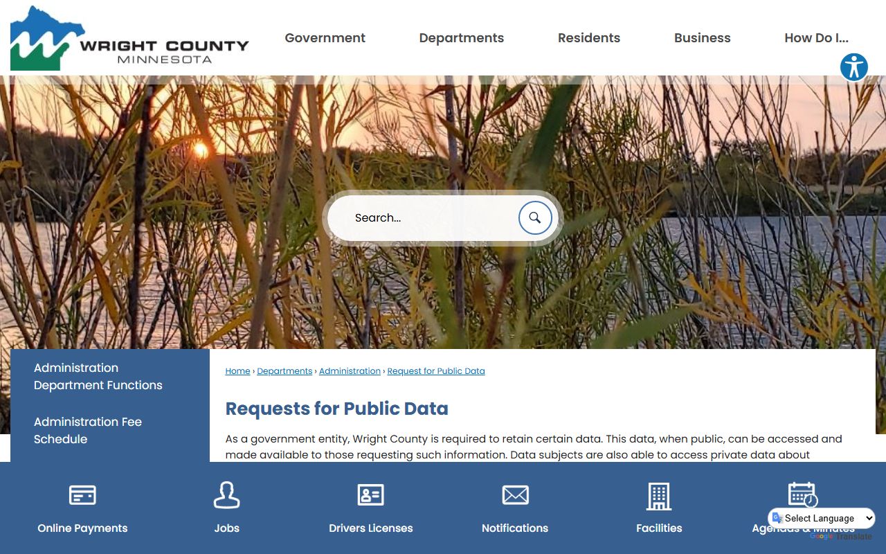 Wright County public data requests page