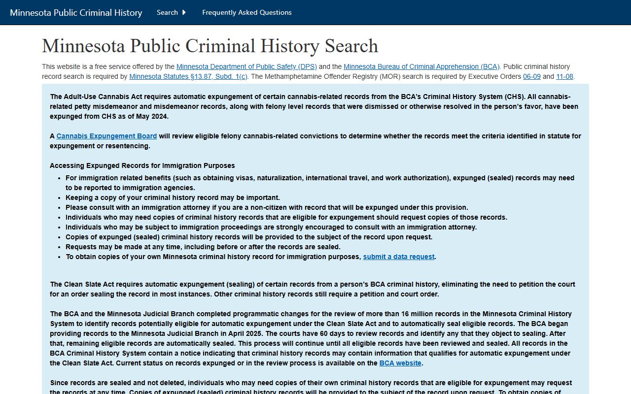 Minnesota BCA public criminal history search