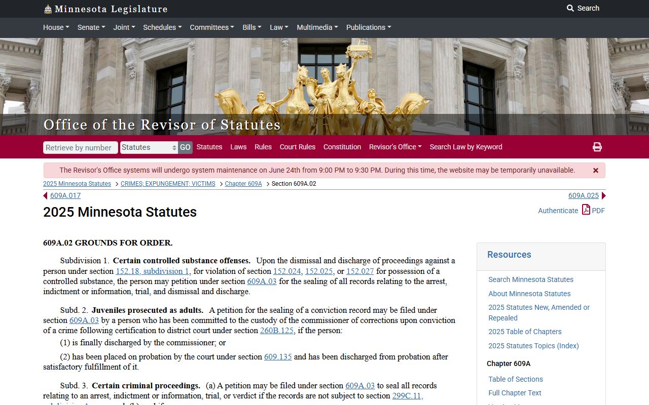 Minnesota expungement eligibility statute