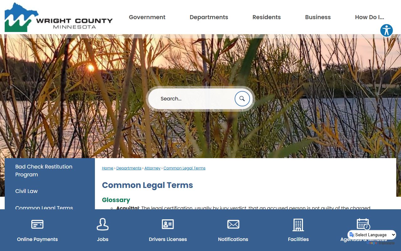 Wright County Attorney common legal terms page