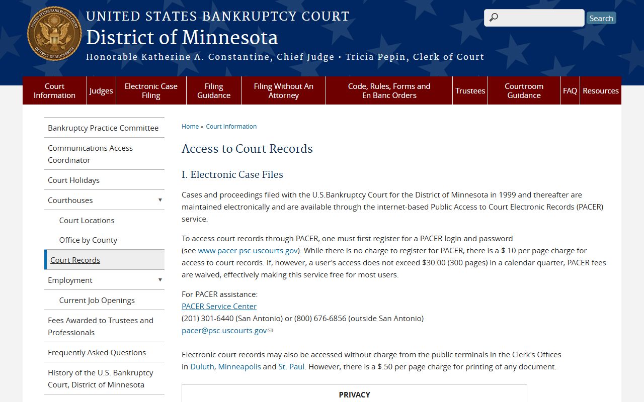 Bankruptcy court access records page