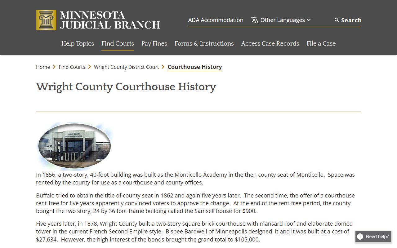 Wright County courthouse history page