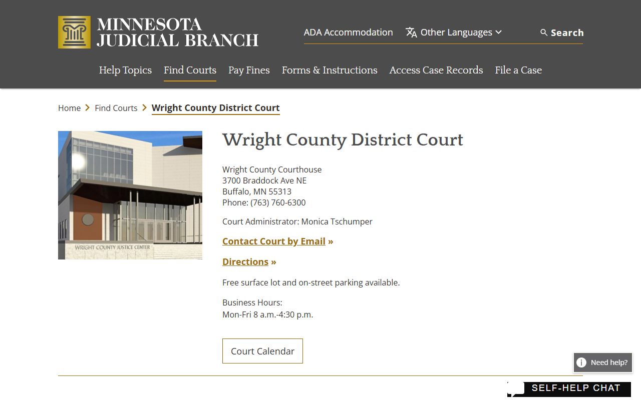 Minnesota Judicial Branch Wright County District Court page