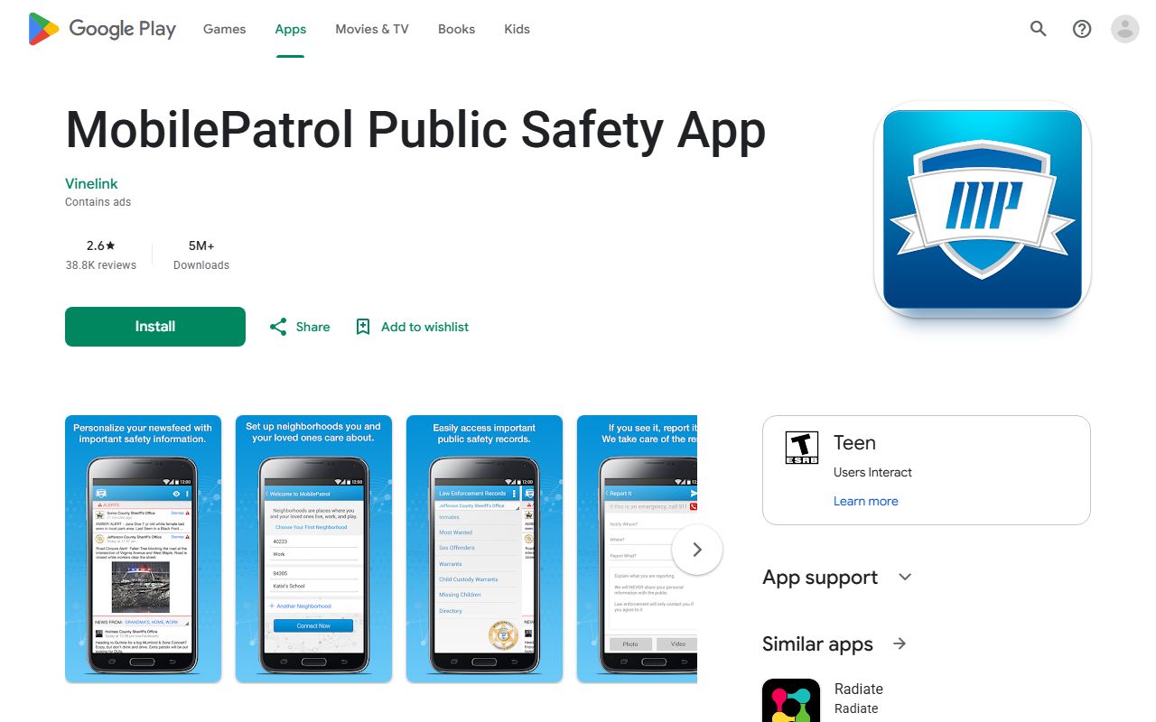 MobilePatrol Android app listing