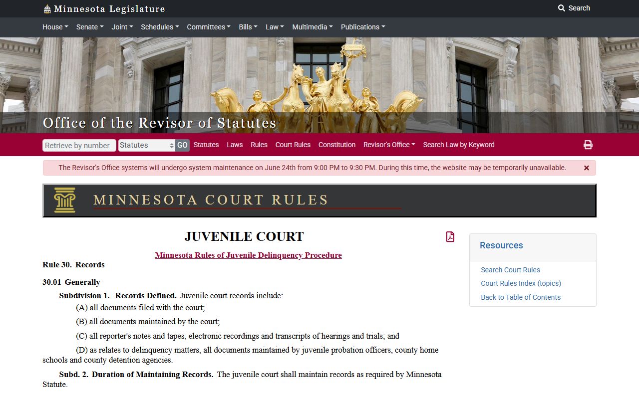 Minnesota juvenile court record access rule