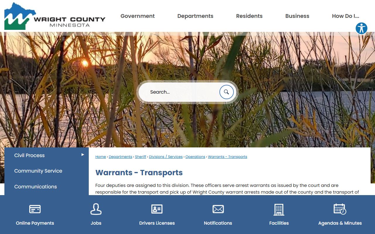 Wright County Warrants and Transports division page